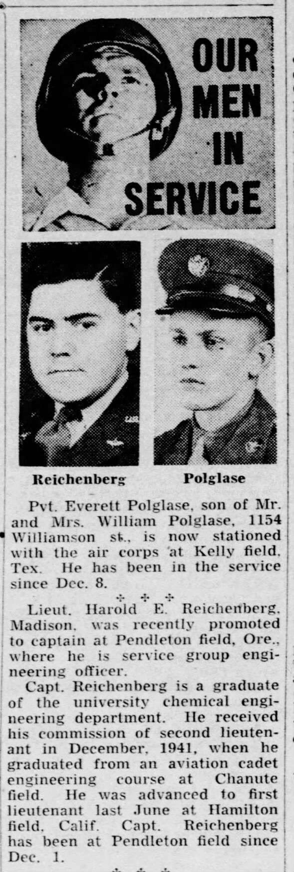 Harold Reichenberg promoted to Captain, Jan 1943